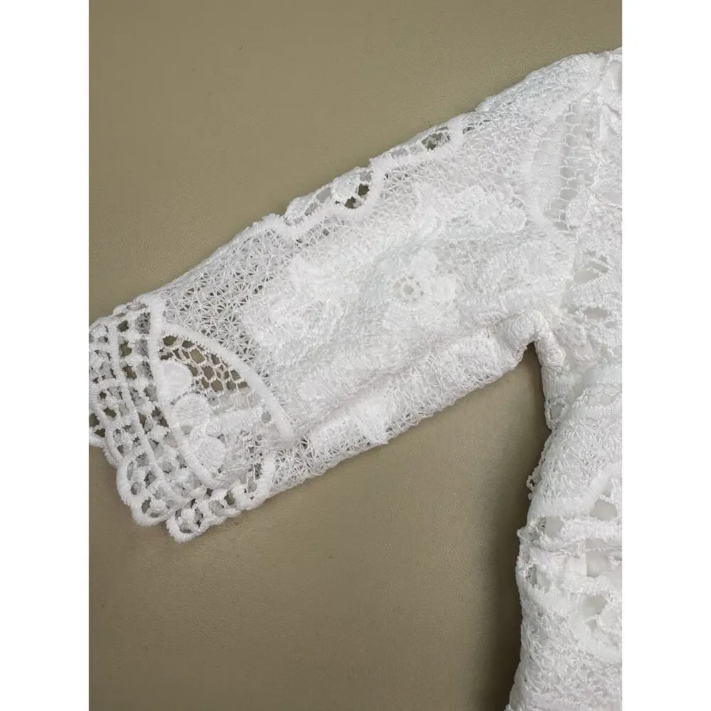 Baby Girl Lace Bodysuit Jeans Outfit Set Size 70 Distressed Denim EUC